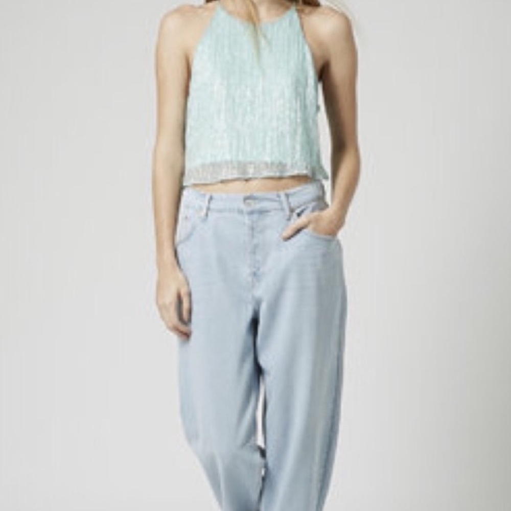 Topshop Blue Sparkle Crop Top